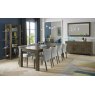 Bentley Designs Turin Dark Oak 6-10 Seater Dining Set & 8 Low Back Upholstered Chairs in Pebble Grey Fabric- feature