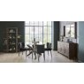 Bentley Designs Turin Dark Oak 4 Seater Glass Circular Dining Set & 4 Low Back Upholstered Chairs in Gun Metal Velvet Fabric-