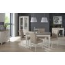 Bentley Designs Montreux Grey Washed Oak & Soft Grey 4-6 Seater Dining Set & 4 Upholstered Chairs in Grey Bonded Leather- fea