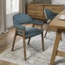 Signature Collection Camden Rustic Oak Upholstered Arm Chair in an Azure Velvet Fabric (Pair)