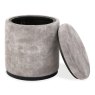 Signature Collection Vega Knotty Oak & Weathered Oak Storage Stool - Pearl Velvet Fabric