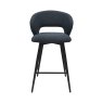 Gallery Collection Stella - Blue Boucle Fabric Swivel Bar Stool with Black Legs (Single)