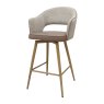 Gallery Collection Hanson - Beige Fabric & Vintage Stone Faux Leather Two Tone Return Swivel Bar Stool with Oak-Effect Legs (Single)