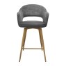 Gallery Collection Hanson - Grey Fabric & Dark Grey Faux Leather Two Tone Return Swivel Bar Stool with Oak-Effect Legs (Single)