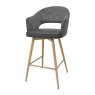 Gallery Collection Hanson - Grey Fabric & Dark Grey Faux Leather Two Tone Return Swivel Bar Stool with Oak-Effect Legs (Single)