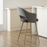 Hanson - Grey Fabric & Dark Grey Faux Leather Two Tone Return Swivel Bar Stool with Oak-Effect Legs (Single)