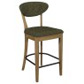 Ellipse Rustic Oak Upholstered Bar Stool - Green Fabric (Pair)