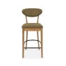 Signature Collection Ellipse Rustic Oak Upholstered Bar Stool - Green Fabric (Pair)