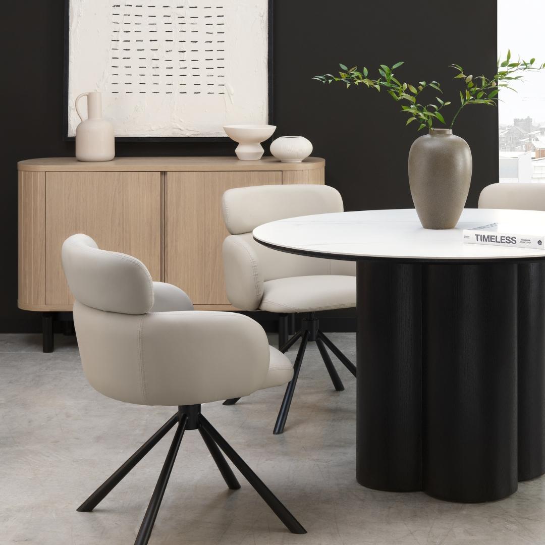 A little drama never hurt.⁠ ⁠ The Warren table brings contrast with its black oak pedestal and ma...