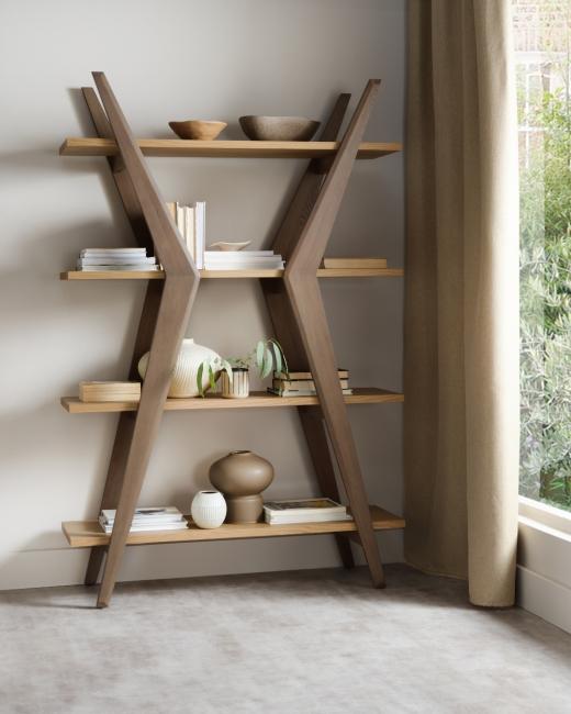 Order has never looked this good. The Kristen open unit turns storage into sculpture with its criss-c...