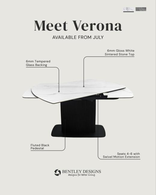 Meet Verona. A gloss sintered stone top, set on a fluted black pedestal, balancing sculptural form wi...