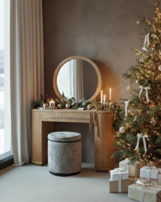 Start your Christmas morning right with the Vega dressing table, crafted in knotty oak with a soft we...